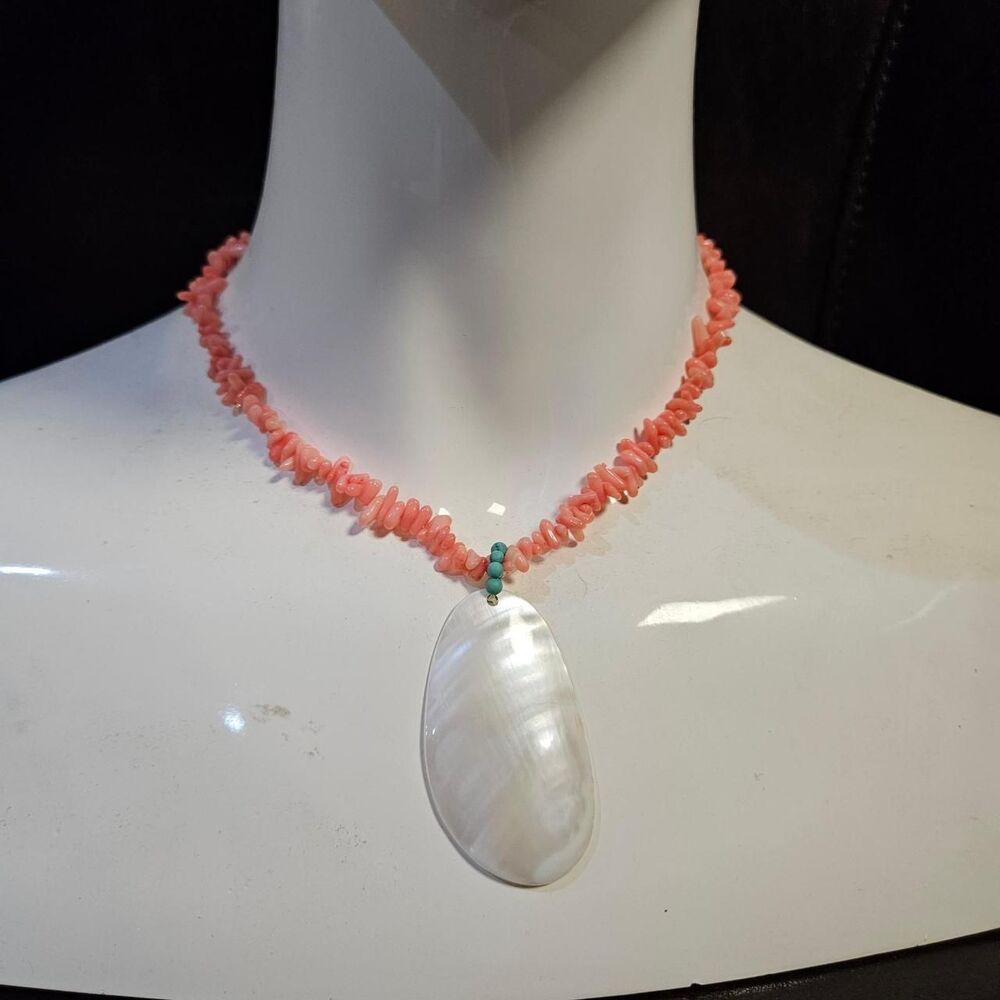 y2k boho coconut girl pink coral turquoise shell pendant choker
